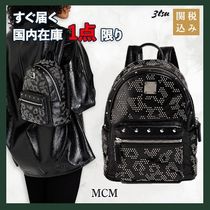 MCM★レザー バックパック スタッズ付き BLACK リュック かばん