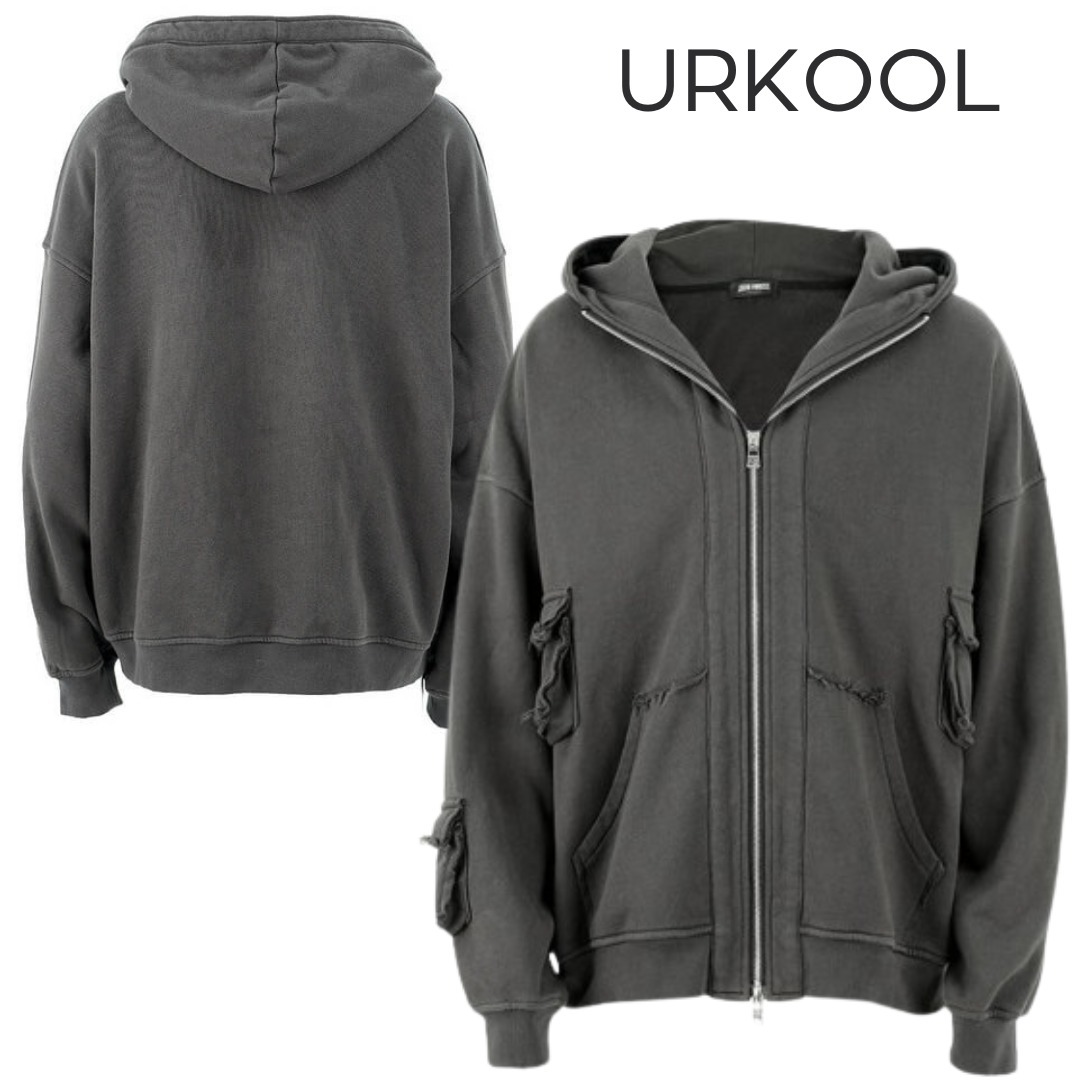 URKOOL カーゴフーディ ダメージ加工 パーカー ゆったり