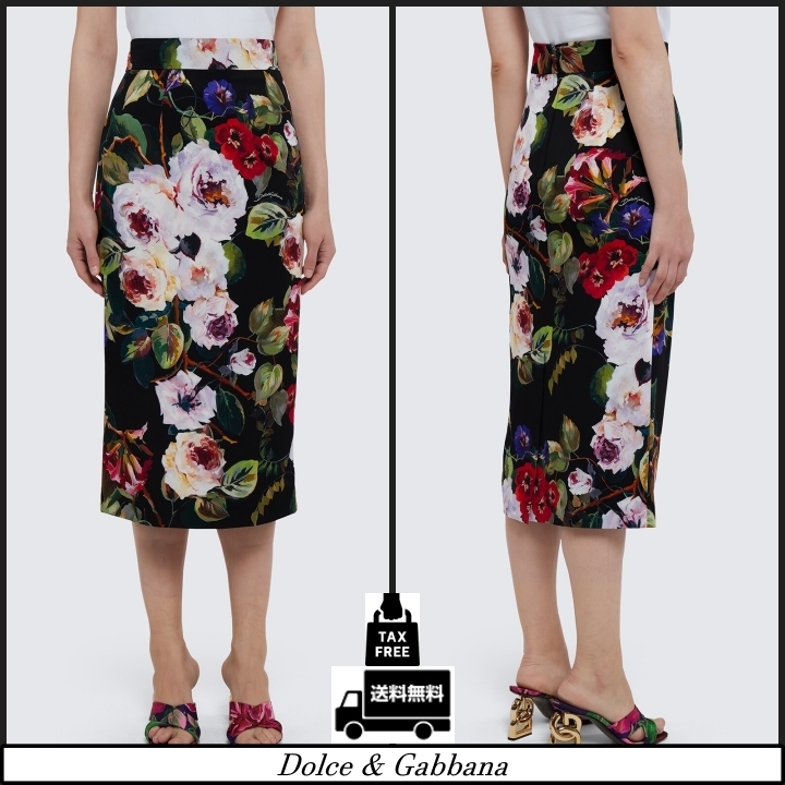 Rose-print chiffon calf-length skirt in Print for Women
