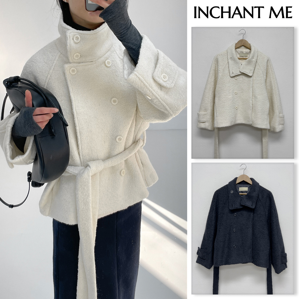【INCHANT ME】Boucle High Neck Robe Short Coat