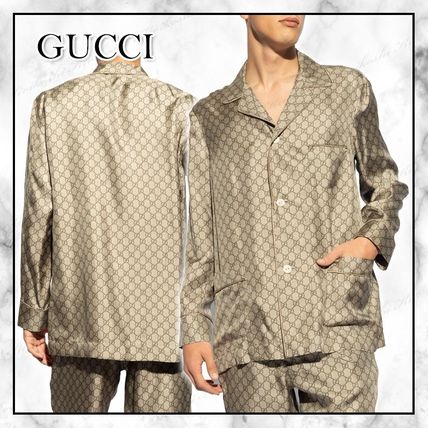 GUCCI Shirts Monogram Silk Long Sleeves Logo Luxury