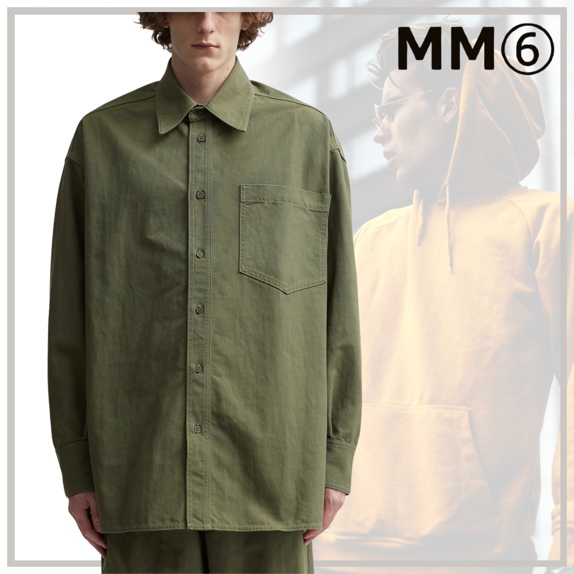 洗練された【MM6】キャンバス シャツ オリーブグリーン 23AW新作