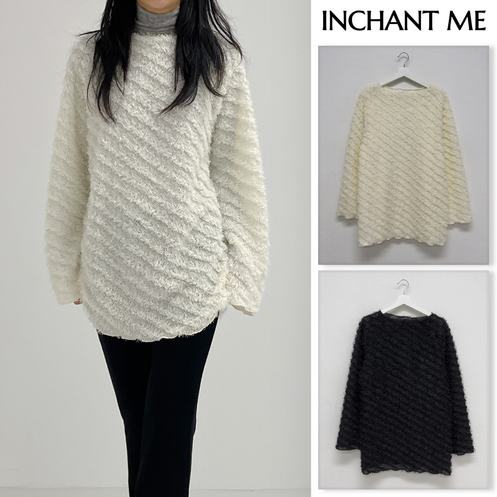 【INCHANT ME】Surgical Boatneck Long Knit T-Shirt