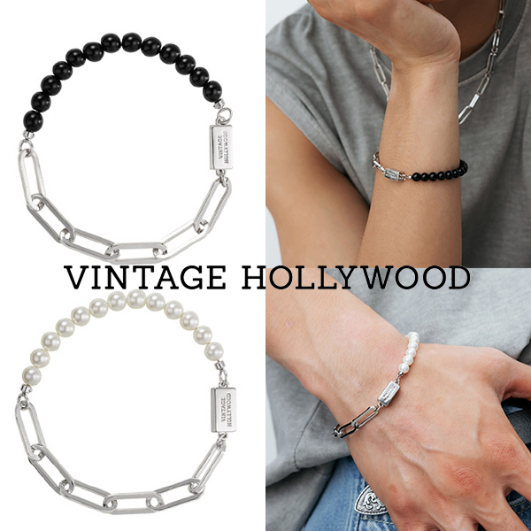 【VINTAGE HOLLYWOOD】Chain Half Pearl Bracelet★送料・関税込