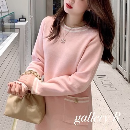 ワンピースニット セーター トップス 長袖 ミニ 3colors S/2XL