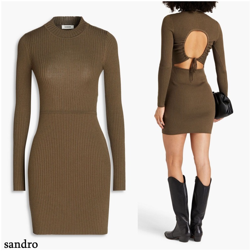 【SANDRO】リブ編みニット カットアウト ミニワンピース *送料込