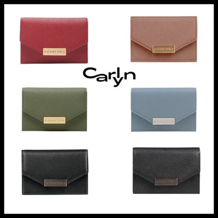 CARLYN Card Holders Saffiano Plain Leather Small Wallet Logo Card Holders