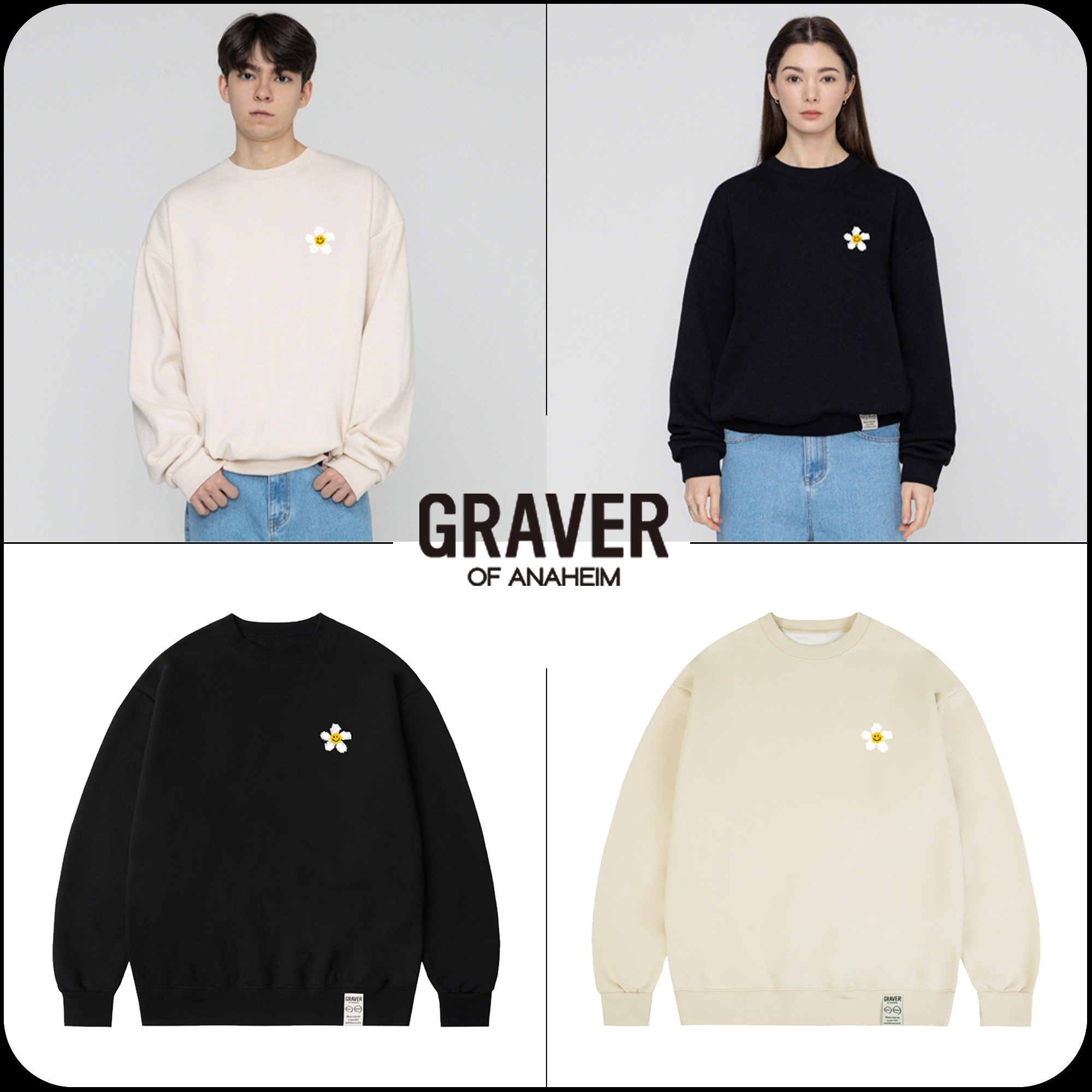 [GRAVER]★SMALL TAPE FLOWER DOT SMILE SWEATSHIRT