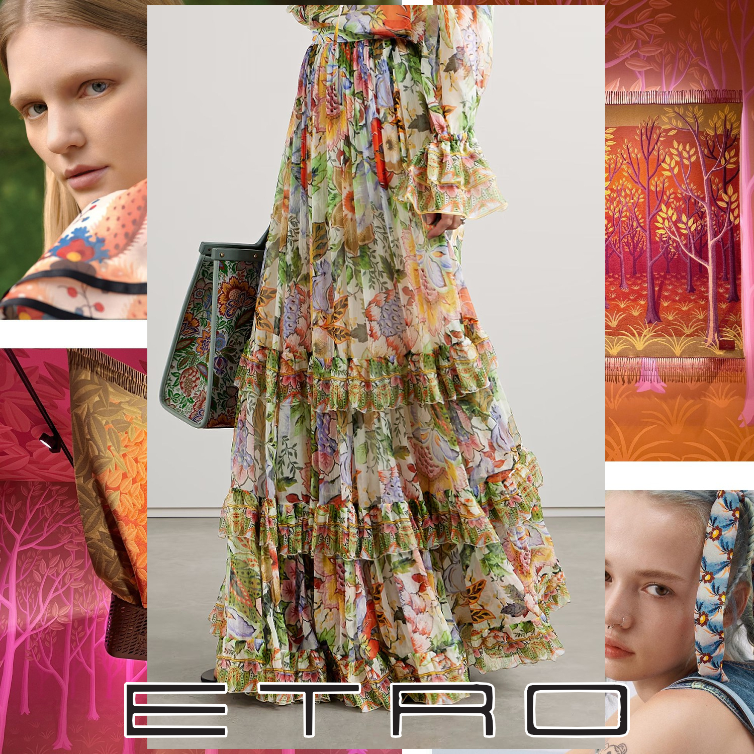 ETRO フラワープリント マキシスカート マルチカラー