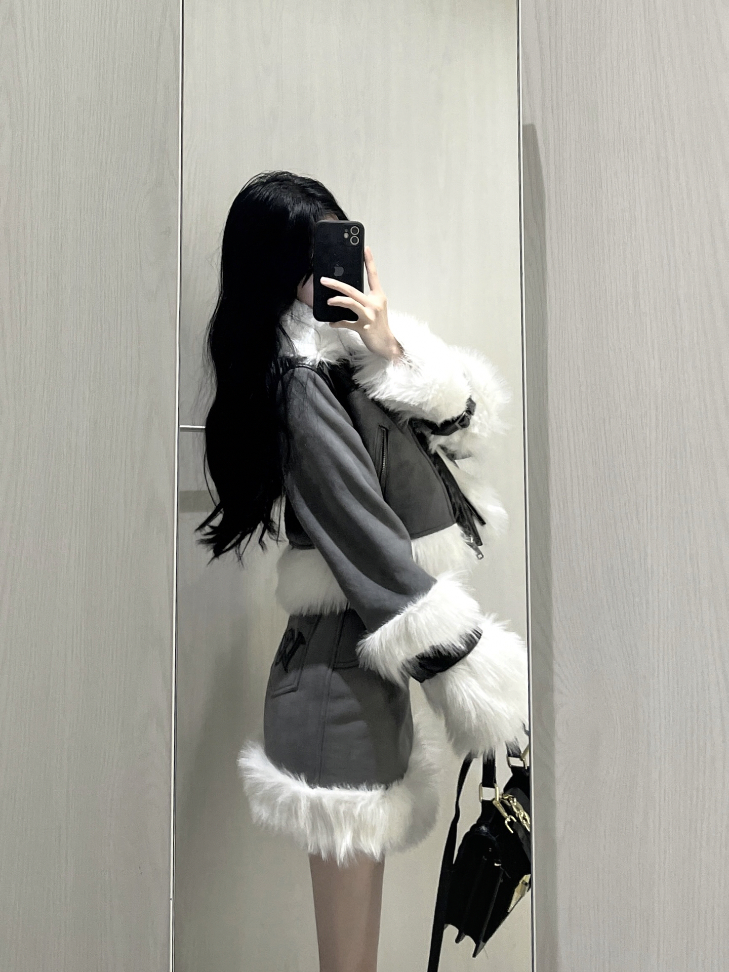 フェイクファー セットアップ ミニスカート スウェード 韓国