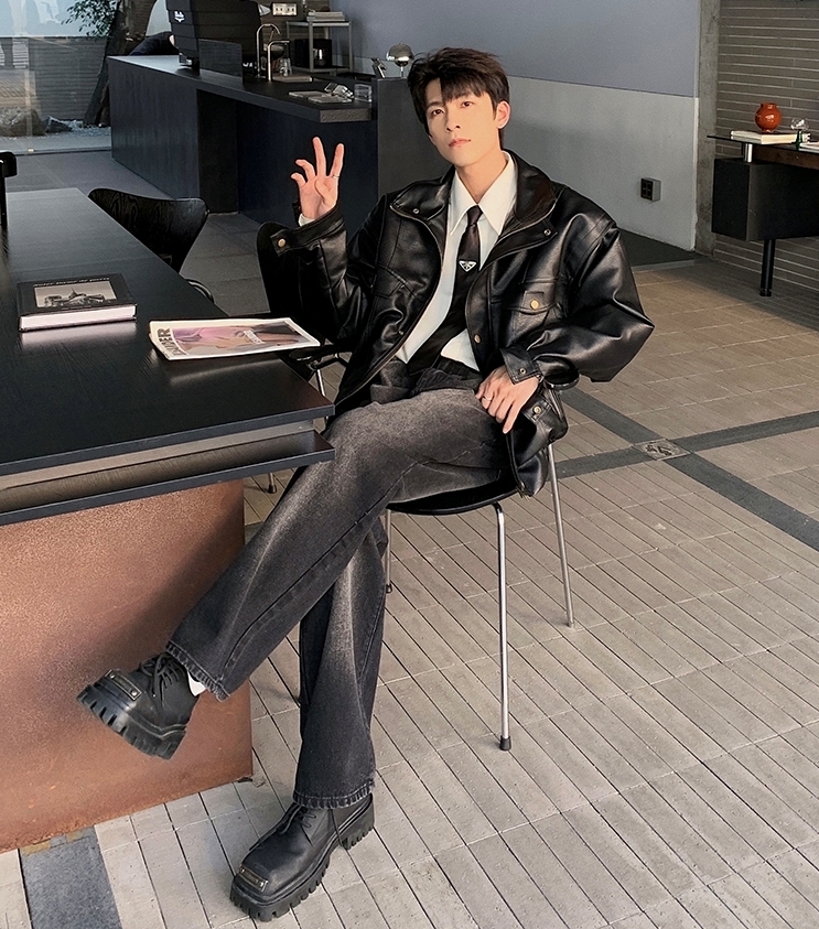 レザー ボンバージャケット 韓国 ブルゾン ユニセックス hr2555