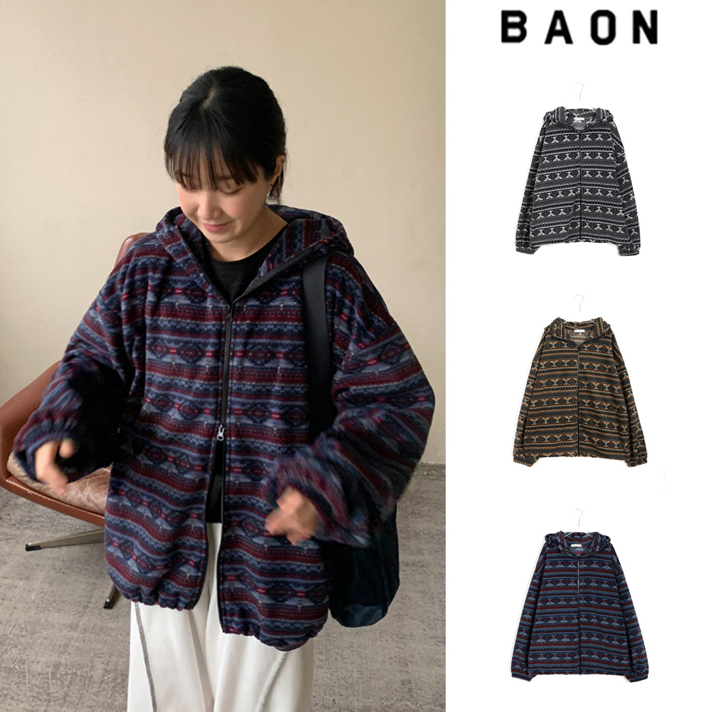 【BAON】[unisex] Mondel Nordic Fleece Hood Zip-Up Jumper