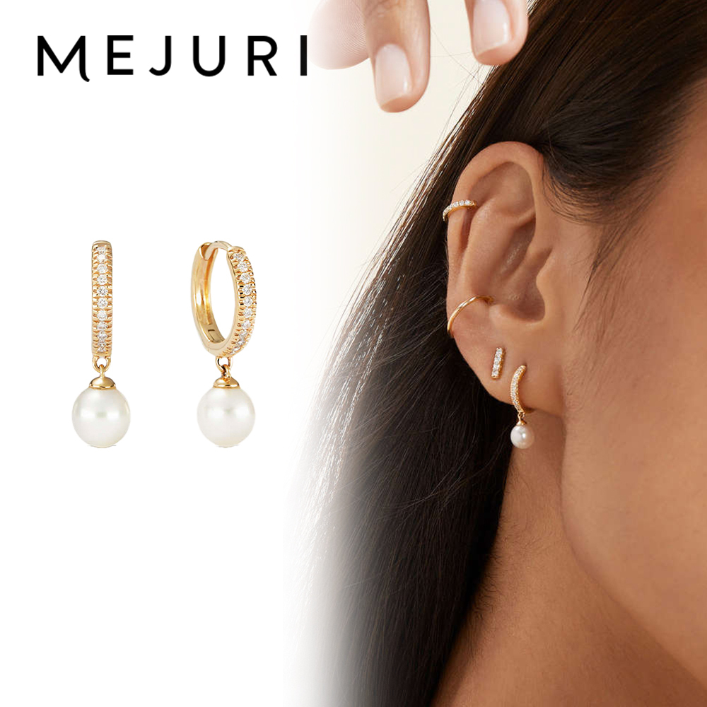 【MEJURI】14K Pave ダイヤモンド パール ハギー ピアス 関税込