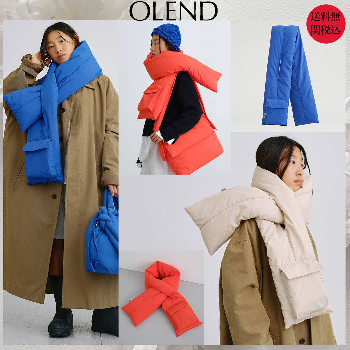 【OLEND】ポケット付ソフトマフラー★国内発関税込