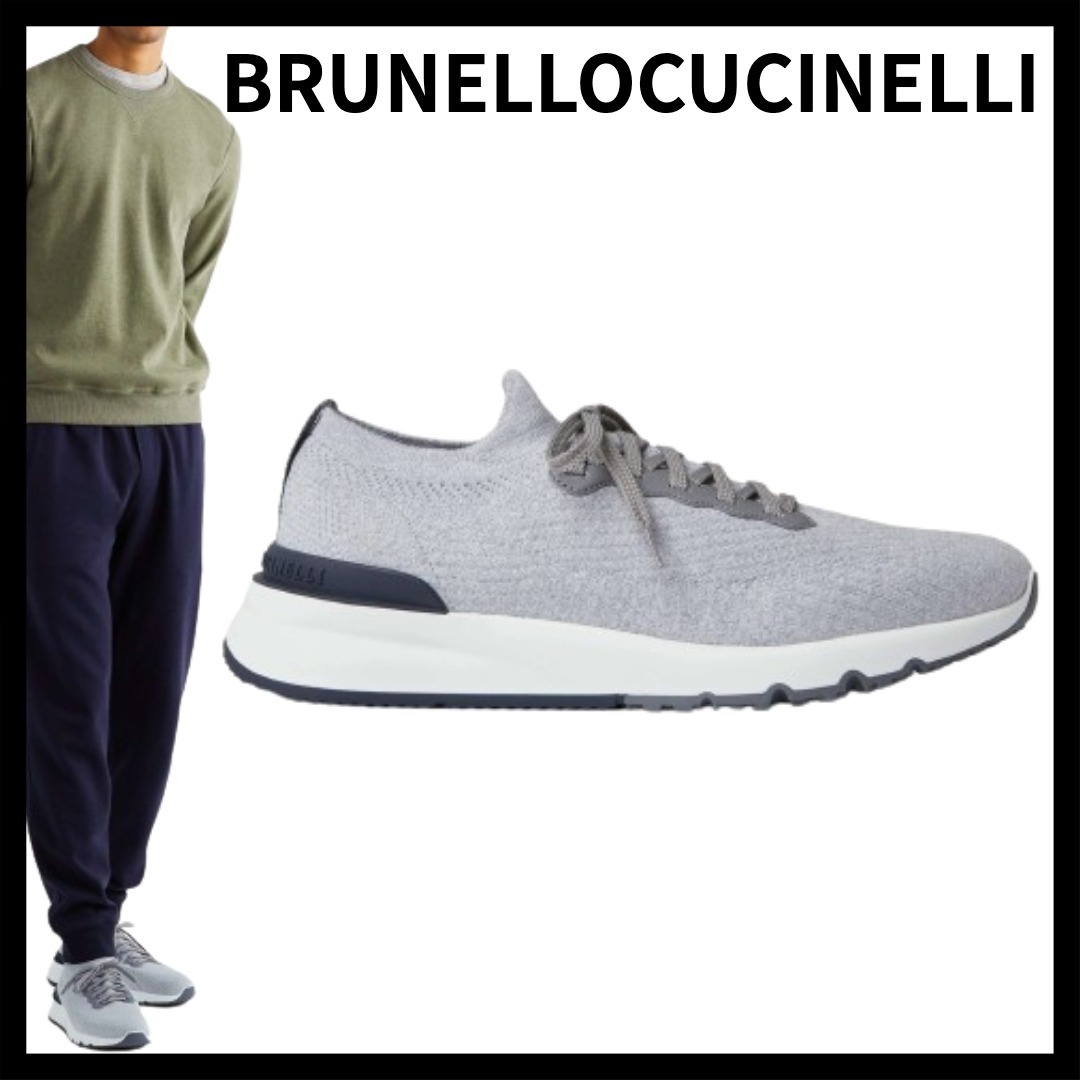 BRUNELLOCUCINELLI ストレッチニットスニーカーレザートリム