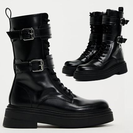 ZARA Mid Heel BUCKLED LACED ANKLE BOOTS