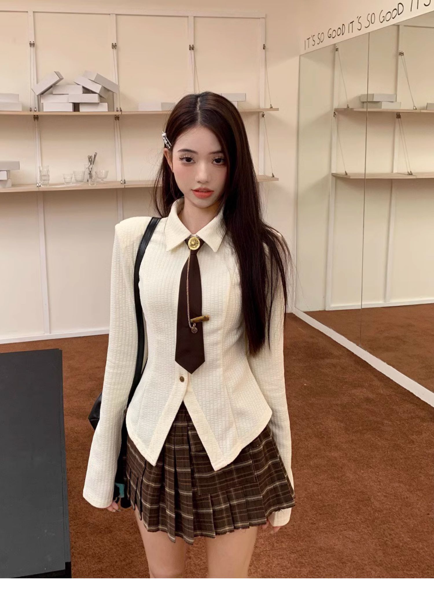 【韓国ファッション】セットアップ 制服風 チェックスカート