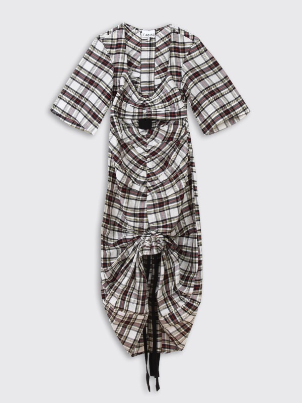 “GANNI” ドローストリング×カットアウトチェックドレス Multi