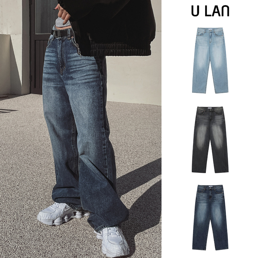 【U LAN】Weekly Sand Washing Wide Denim