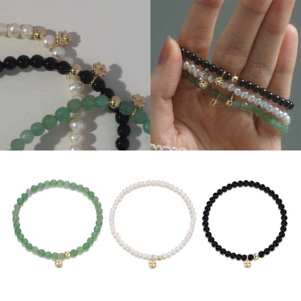 Wing bling☆大人気！14K天然石クローバーブレスレット_3種