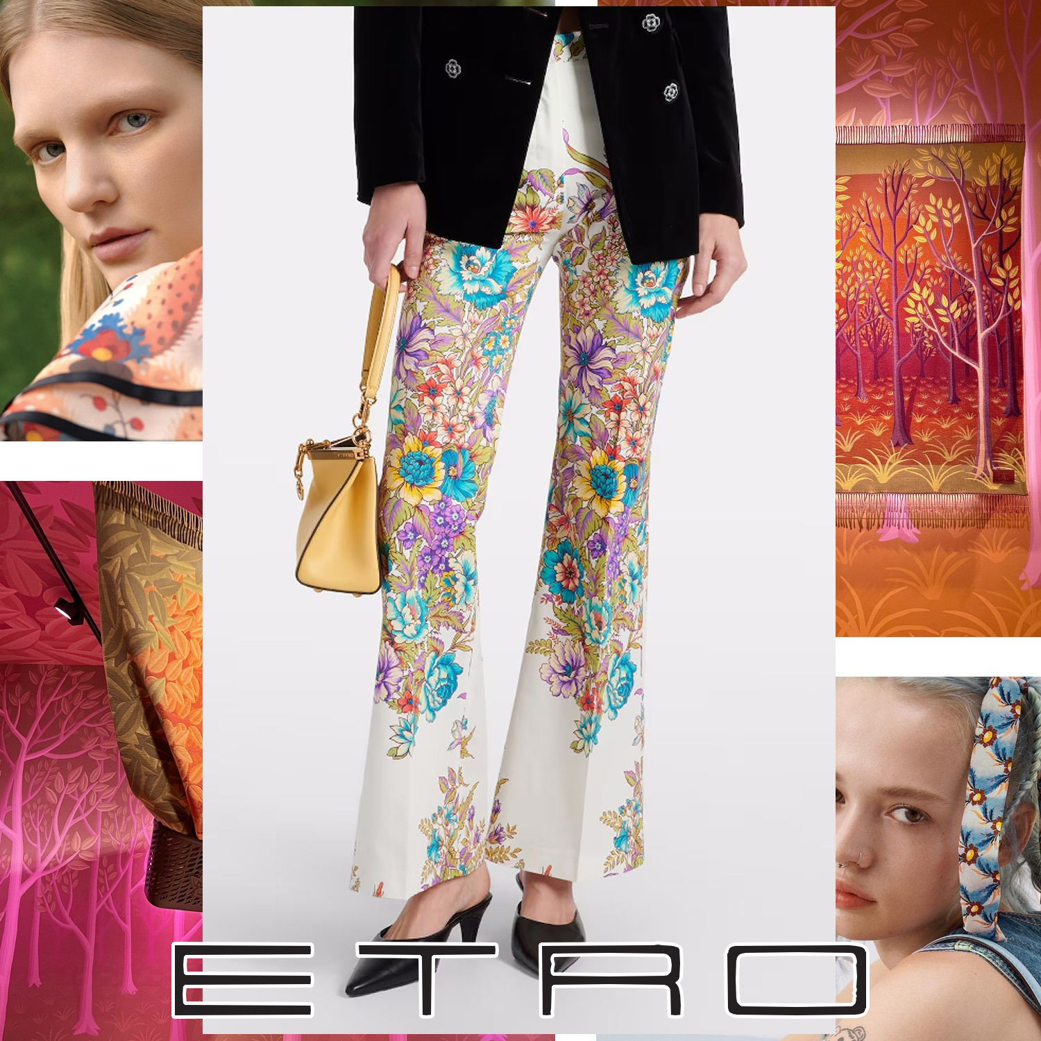 ETRO フラワープリント フレアパンツ ホワイト