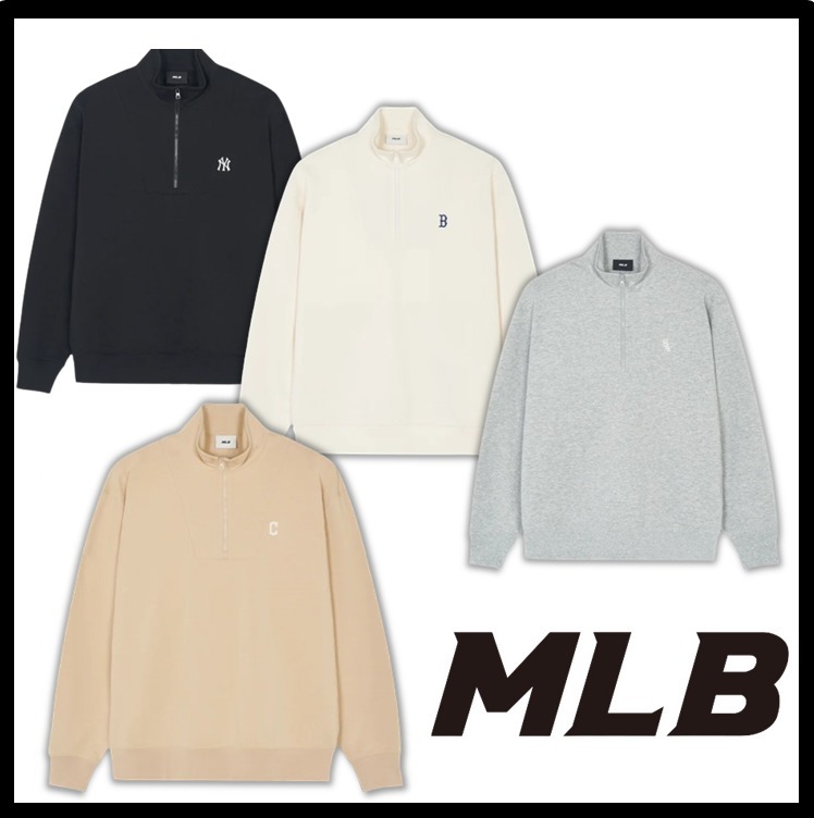 ★関税込★MLB★Basic Small Logo Half Zip Up Sweatshirt★