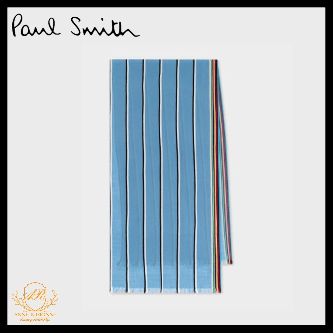 Paul Smith ストライプ ウール カシミア スカーフ ブルー マフラー
