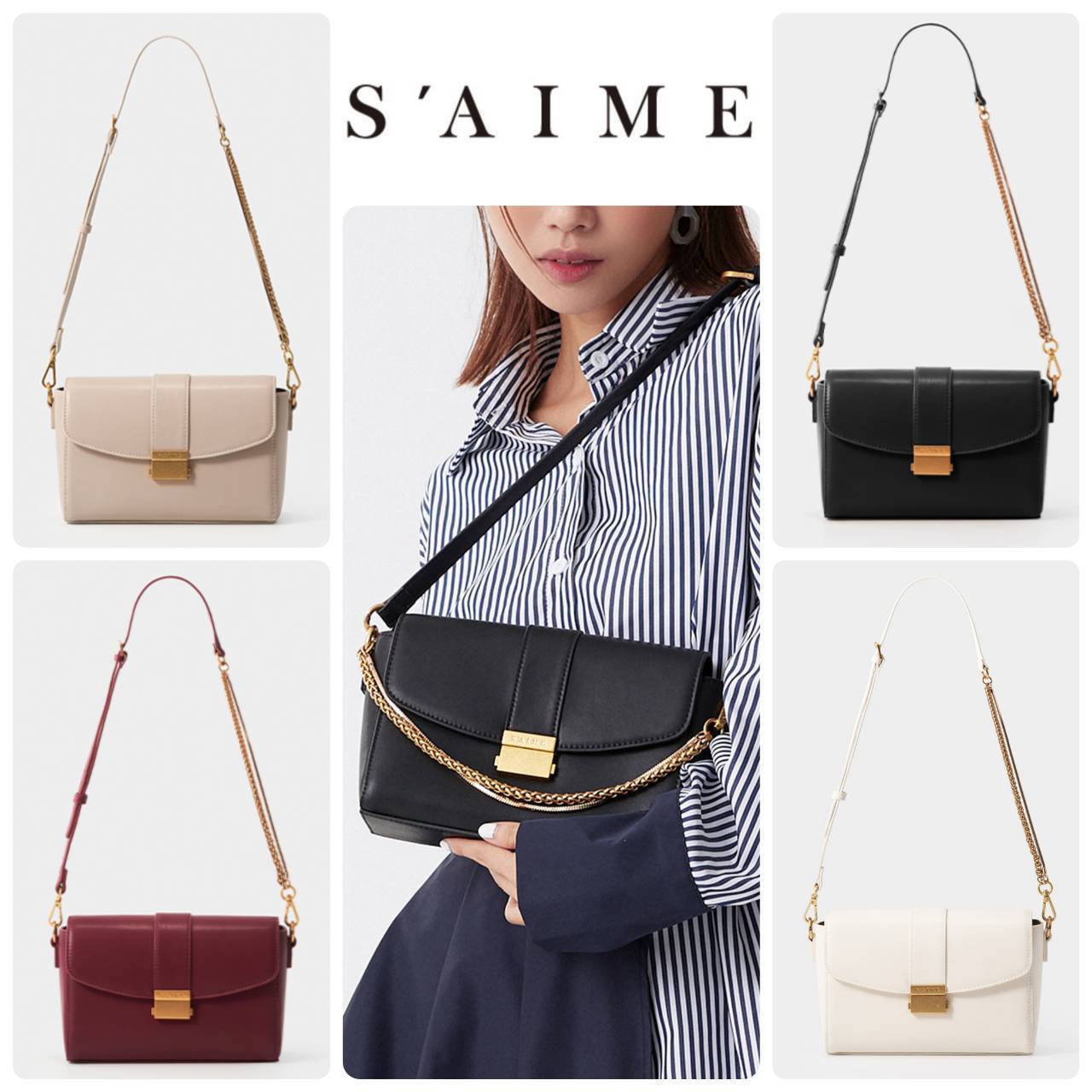 S'AIME■真皮3WAY雙錬壓釦小方包 本革3wayショルダーバッグ/送込