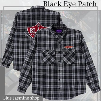 BlackEyePatch Shirts Button-down Glen Patterns Long Sleeves Logo Skater Style