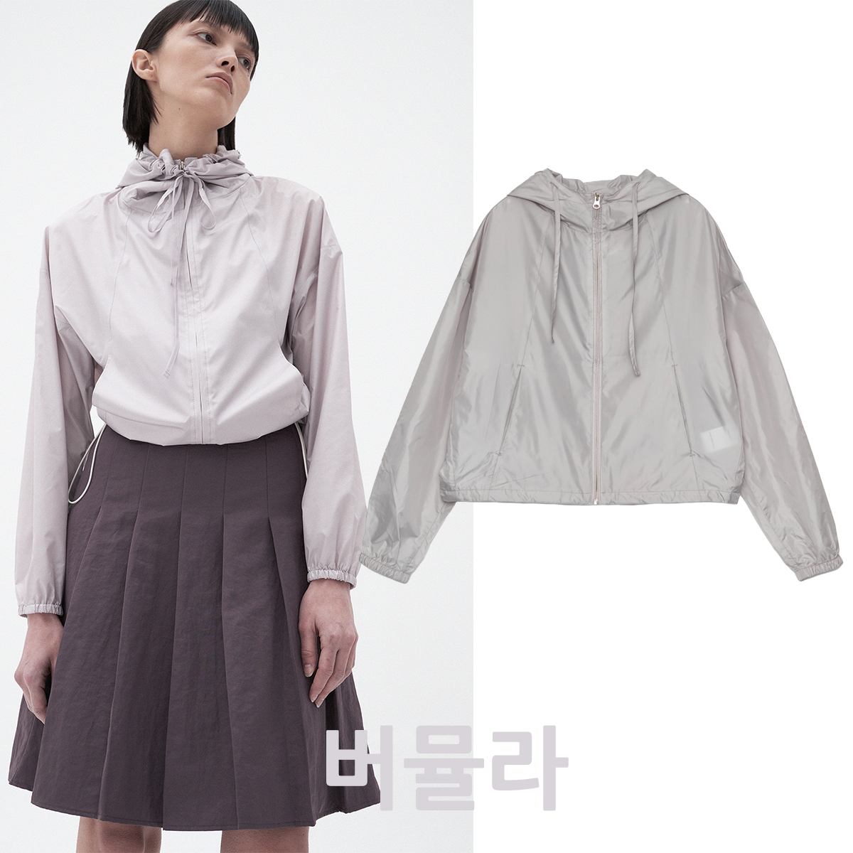 [Burmula] / ☆ GLOSSY HOODIE ANORAK / GREY