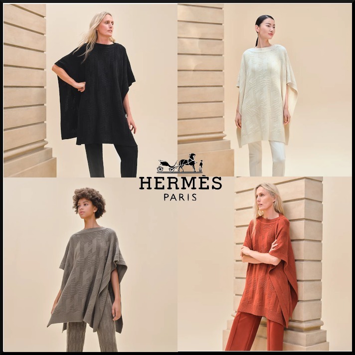 【エルメスのロゴがお洒落♪24SS】HERMES 「H」 ウール ポンチョ