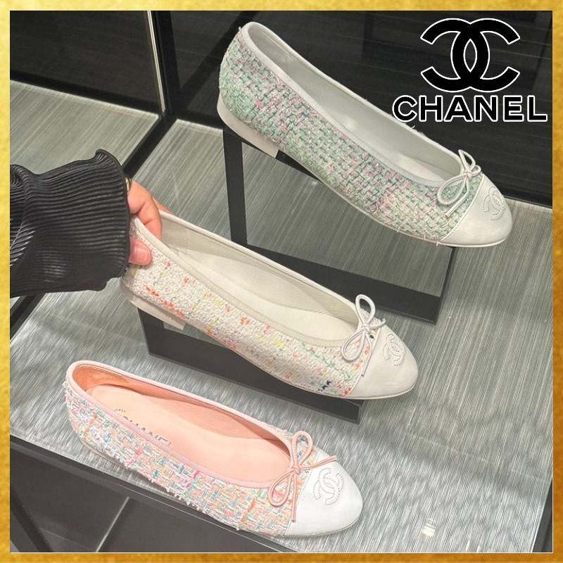 24C☆足元を優雅に】CHANEL 《バレリーナ》 ツイード シューズ