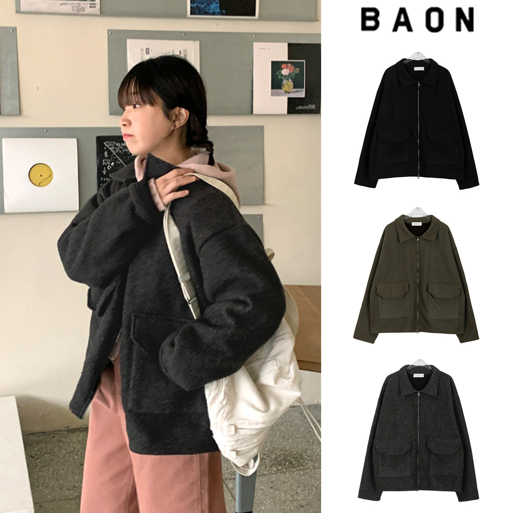 【BAON】Lahobi brushed collar zip-up jacket
