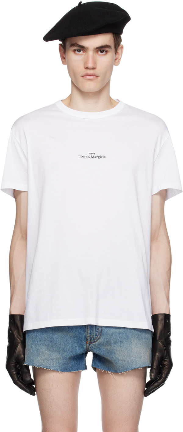 【関税込み】Maison Margiela ホワイト ロゴ刺繍 Tシャツ