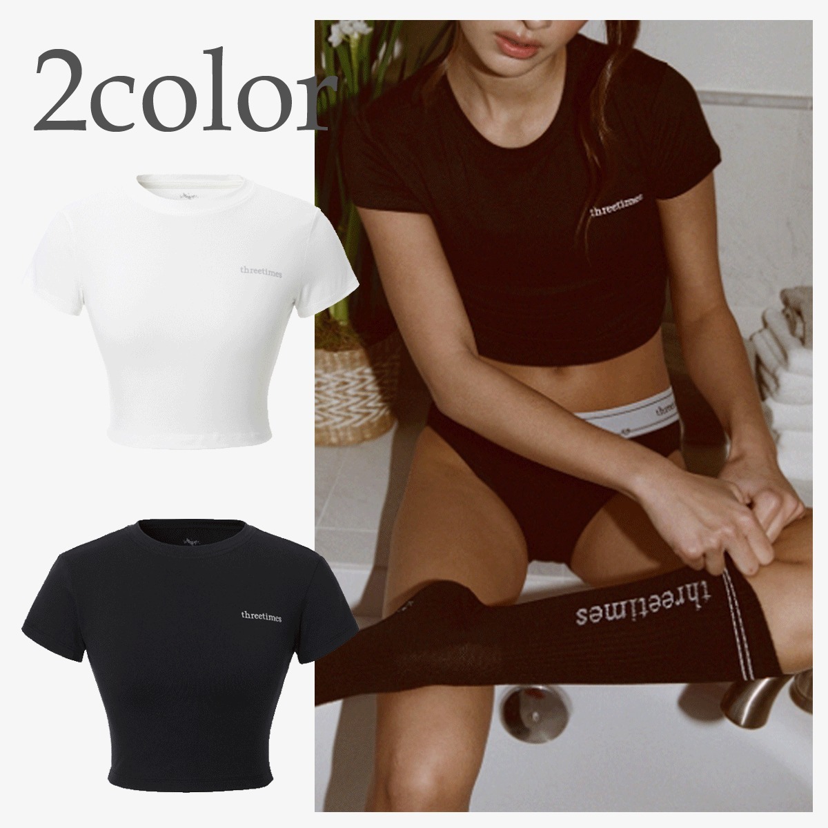 Tシャツ・カットソー threetimes Soft crop tee 4BTR090
