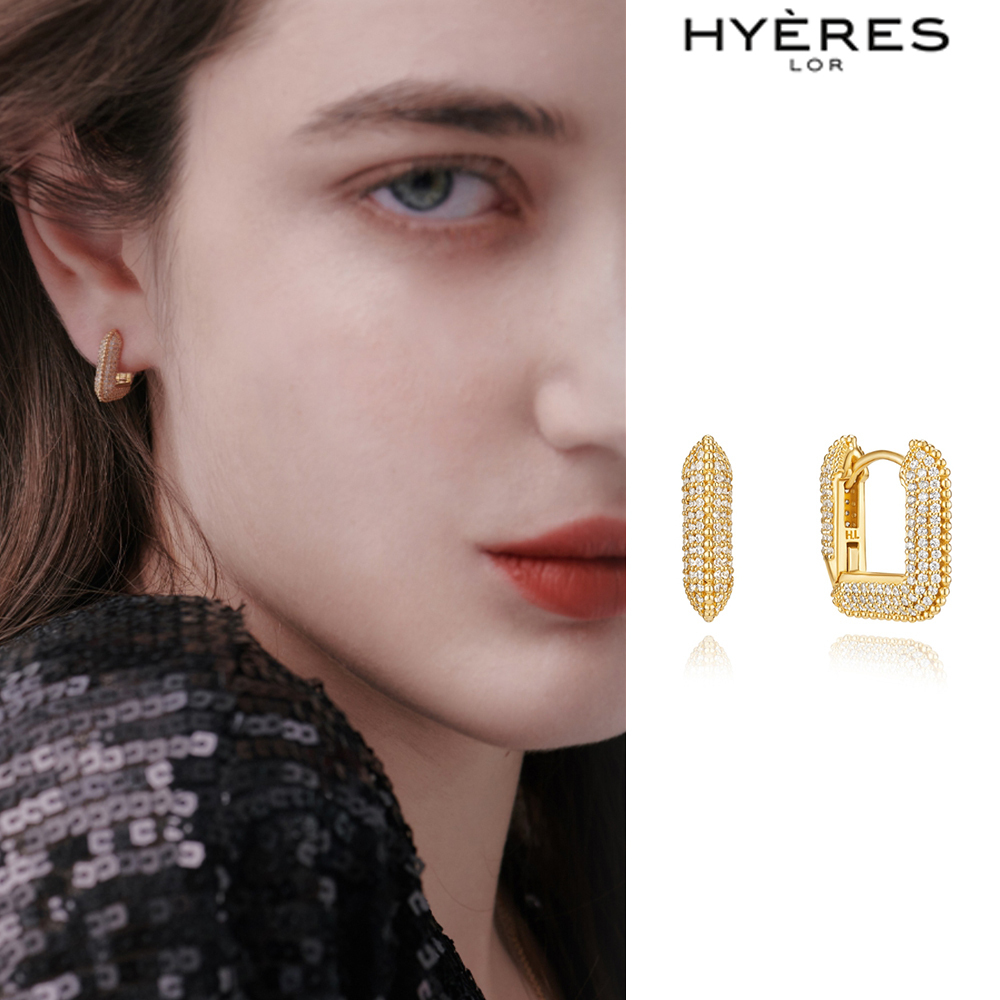 【HYERES LOR】23FW★ Moon Goutte SV(Y) Pave Square Earrings