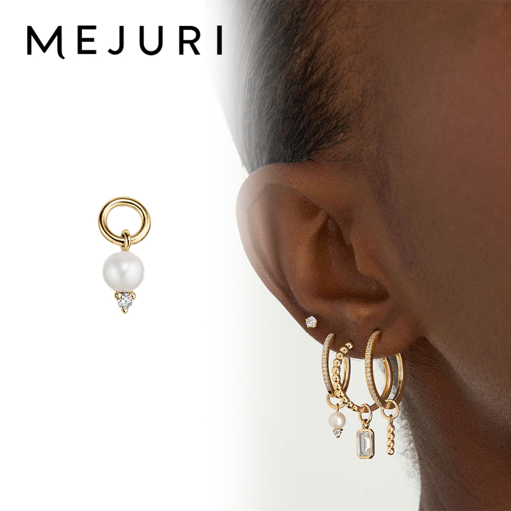 【MEJURI】片耳用 ダイヤ & パール フープ チャームのみ 関税込