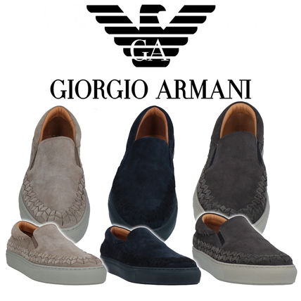 GIORGIO ARMANI Loafers & Slip-ons Suede Street Style Plain Leather Deck Shoes Logo