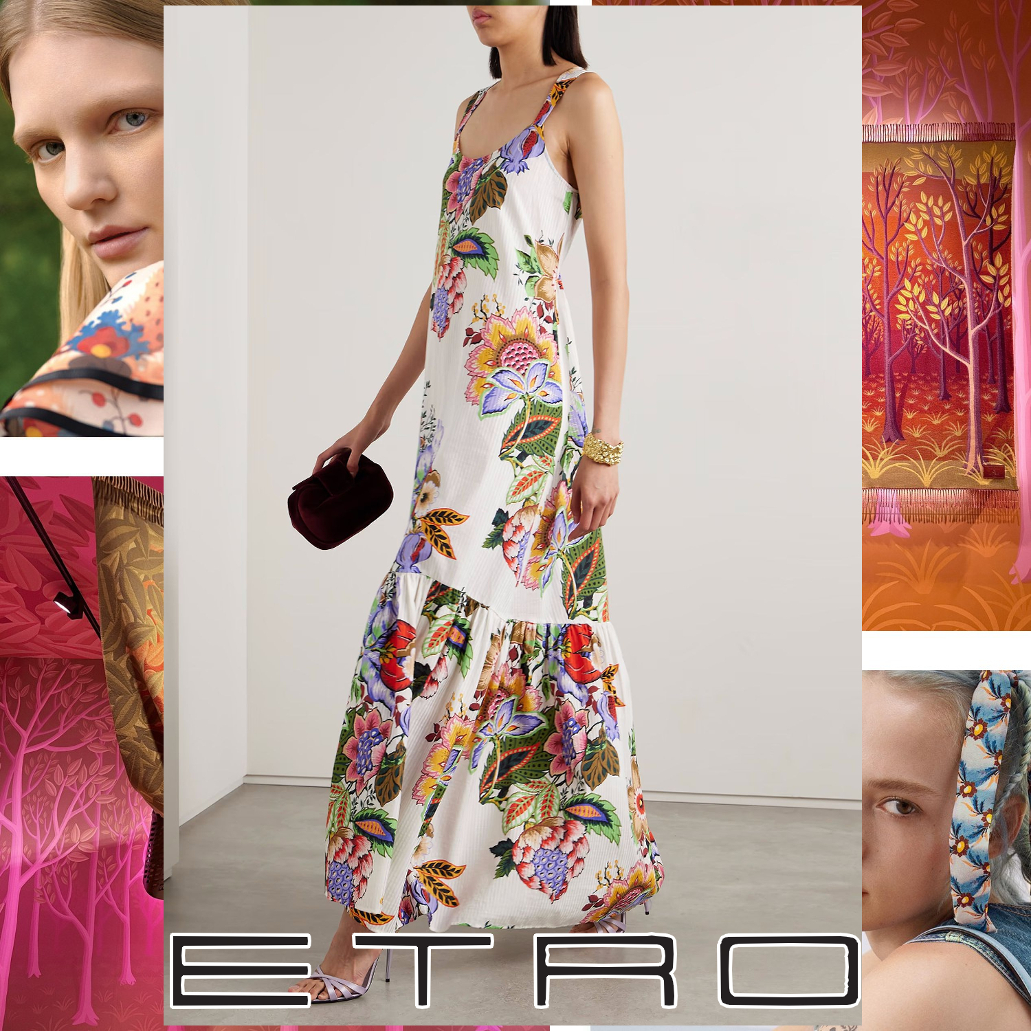 ETRO フラワープリント マキシドレス マルチカラー