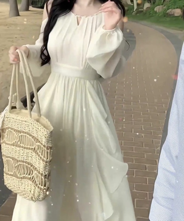ドレス ロング丈 無地 長袖 上品 セクシー エレガント 韓国