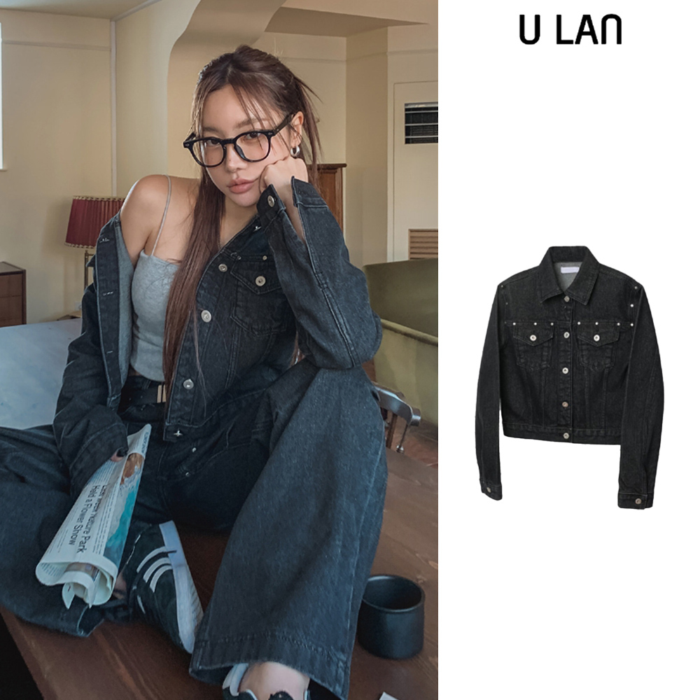 【U LAN】Western Rivet Denim Tracker Jacket