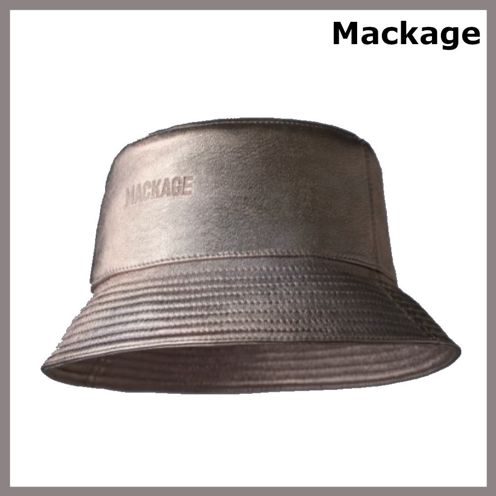 【Mackage】WOLFFE-NV ロゴ入り レザー バケットハット