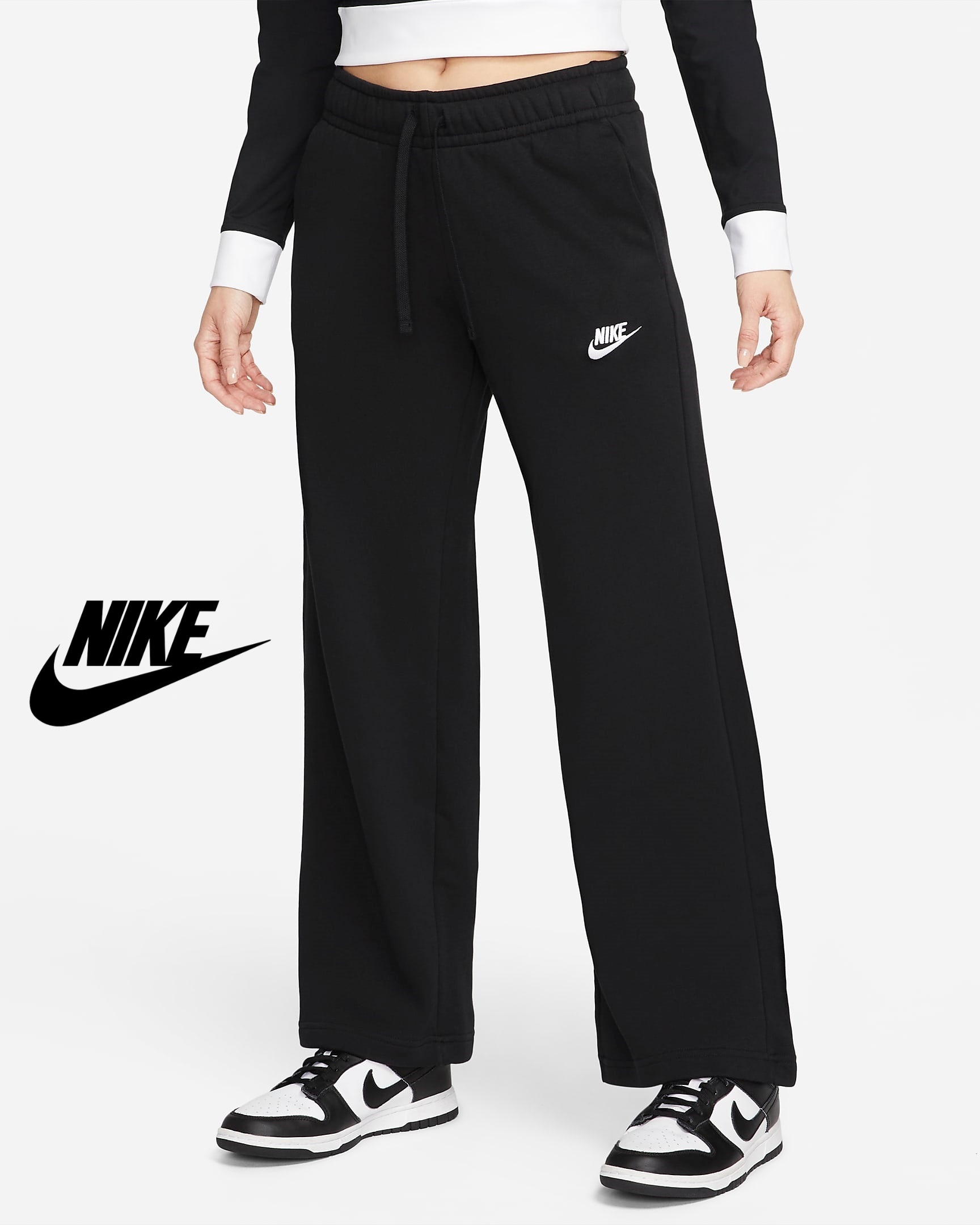【NIKE】ミッドライズ ワイド レッグ スウェットパンツ BLACK