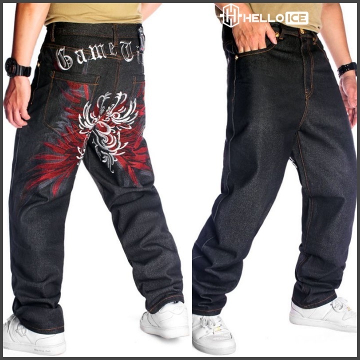 アメリカ発【HELLOICE】Hiphop Embroidered Printed Baggy Jeans