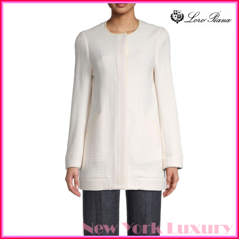 Loro Piana★素敵！White Cashmere/Leather Long Jacket