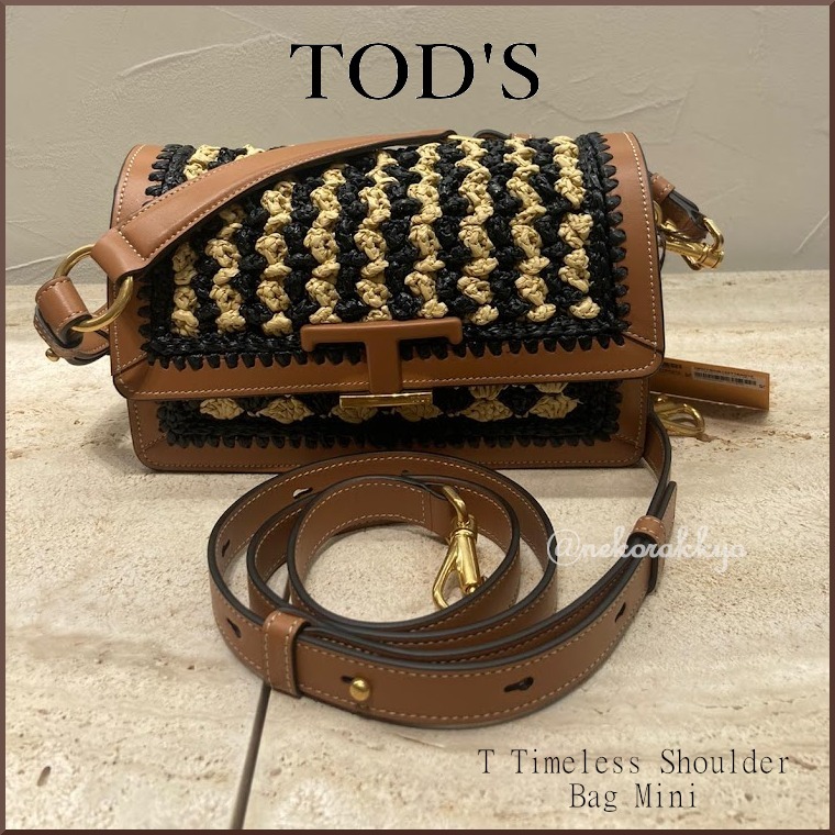 TOD'S＊T Timeless Shoulder Bag Mini ラフィアミニバッグ＊送込
