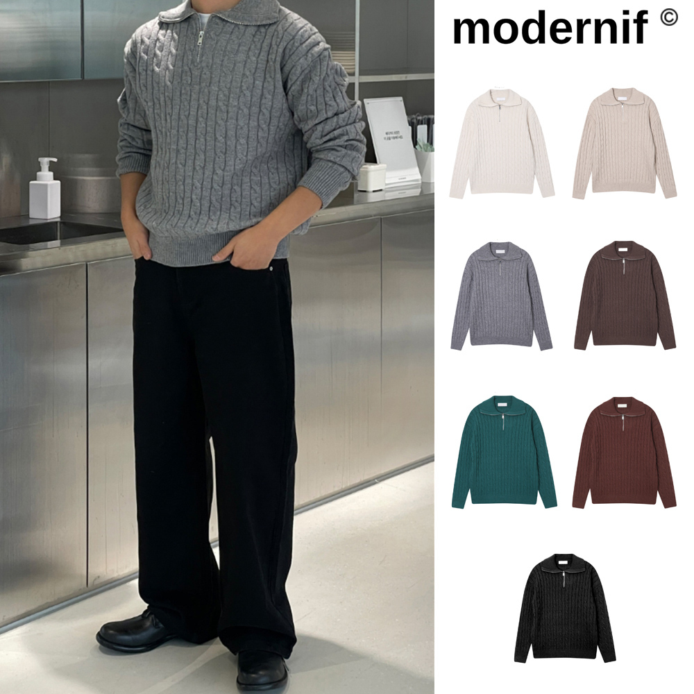 【MODERNIF】Cable pullover half zip-up knit
