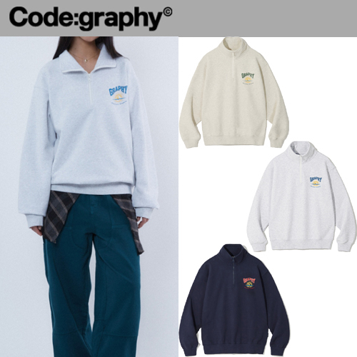 24FW新作★CODE GRAPHY★SUN LETTERING HALF ZIP-UP SWEATSHIRT