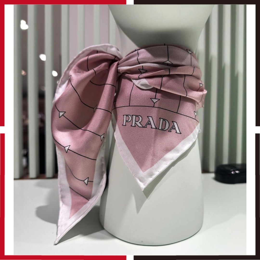 PRADA 大人のお洒落 スカーフ 上質 シルク100％ ストライプ ロゴ