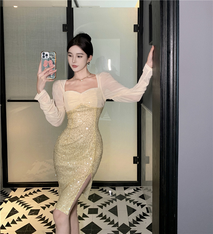 ワンピース ドレス 結婚式 体型カバー タイト ロング 二次会